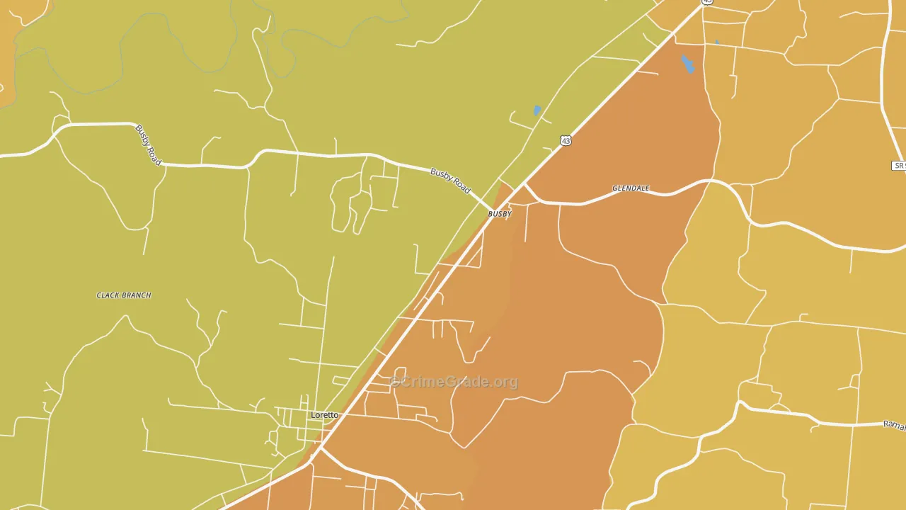 Busby, TN Map of Burglary Rates