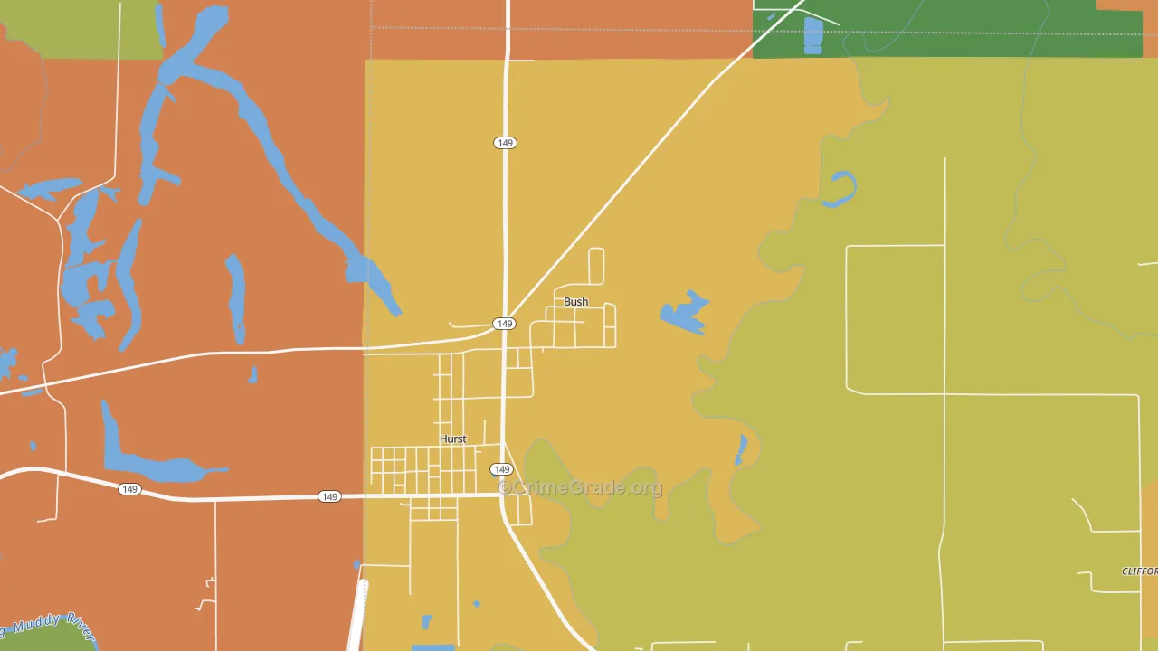 Bush, IL Map of Burglary Rates