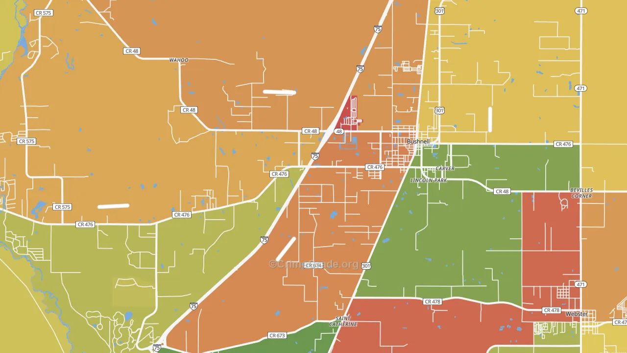 Bushnell, FL Map of Burglary Rates