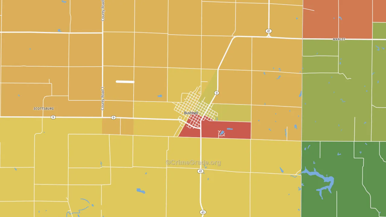 Bushnell, IL Map of Burglary Rates