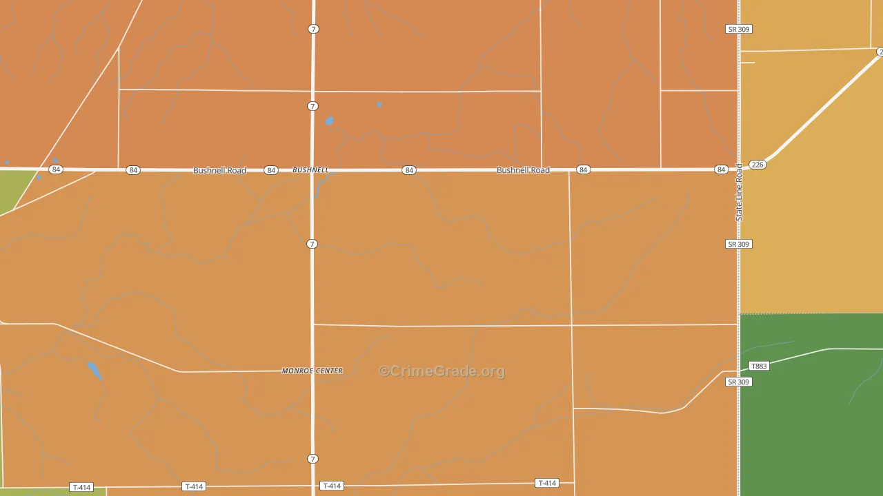 Bushnell, OH Map of Burglary Rates
