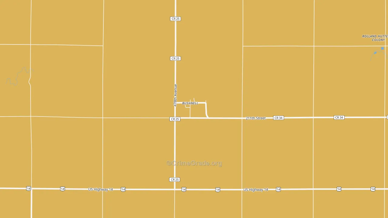 Bushnell, SD Map of Burglary Rates