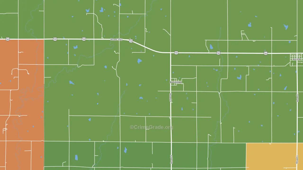 Bushong, KS Map of Burglary Rates