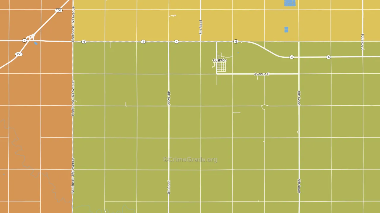Bushton, KS Map of Burglary Rates