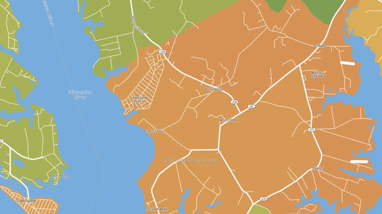 Bushwood, MD Map of Burglary Rates