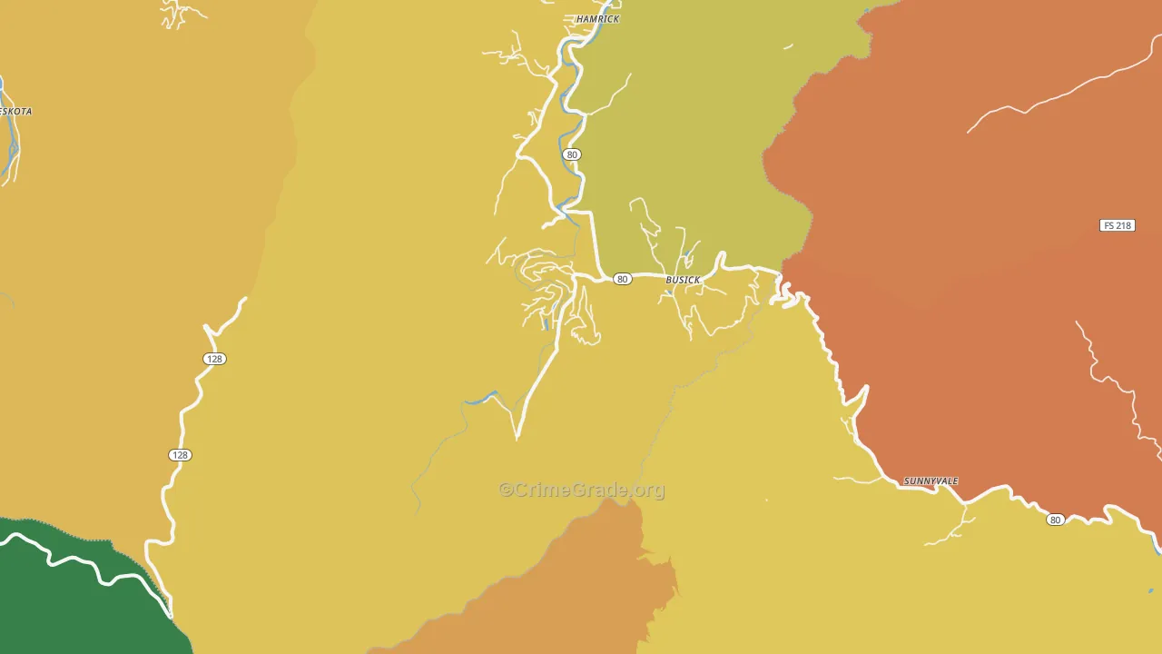 Busick, NC Map of Burglary Rates