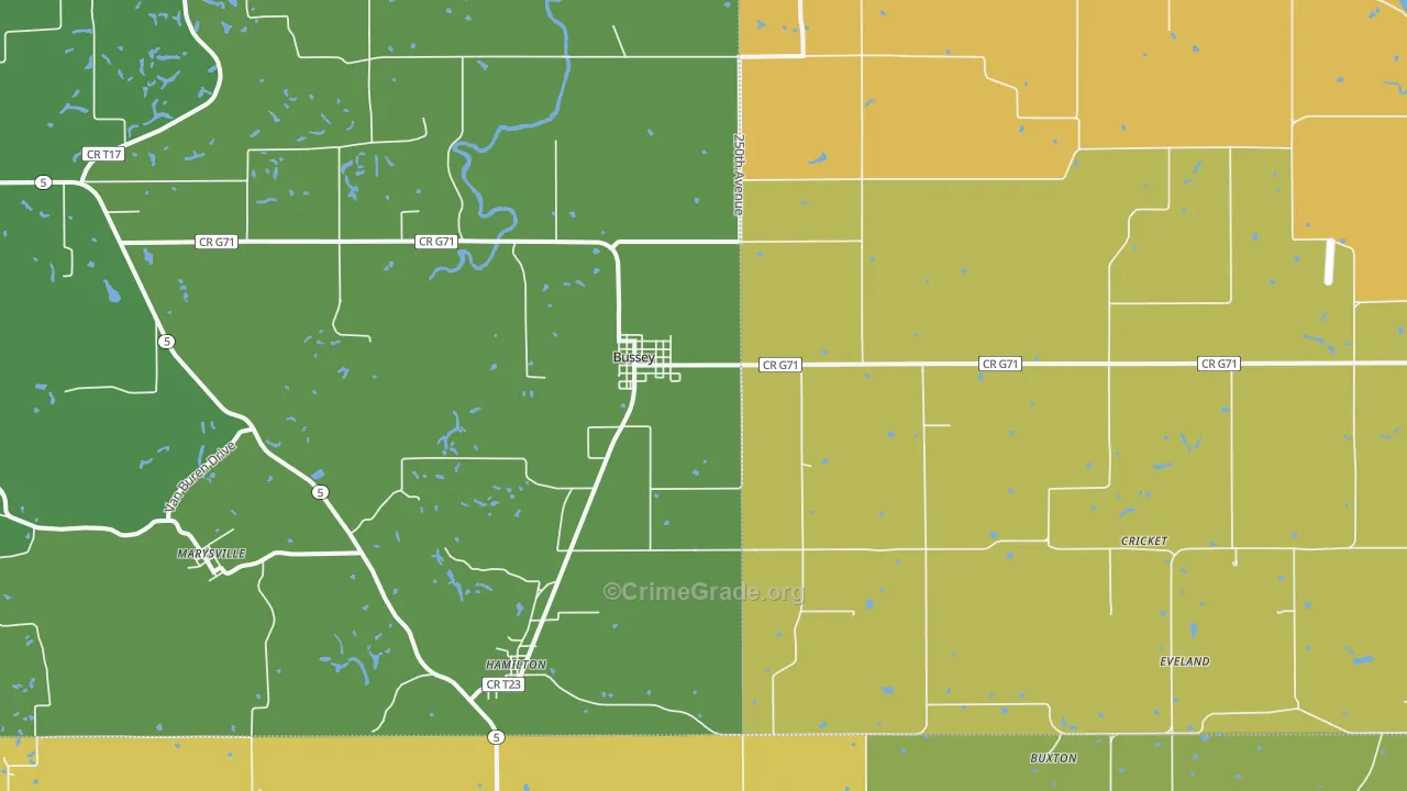 Bussey, IA Map of Burglary Rates