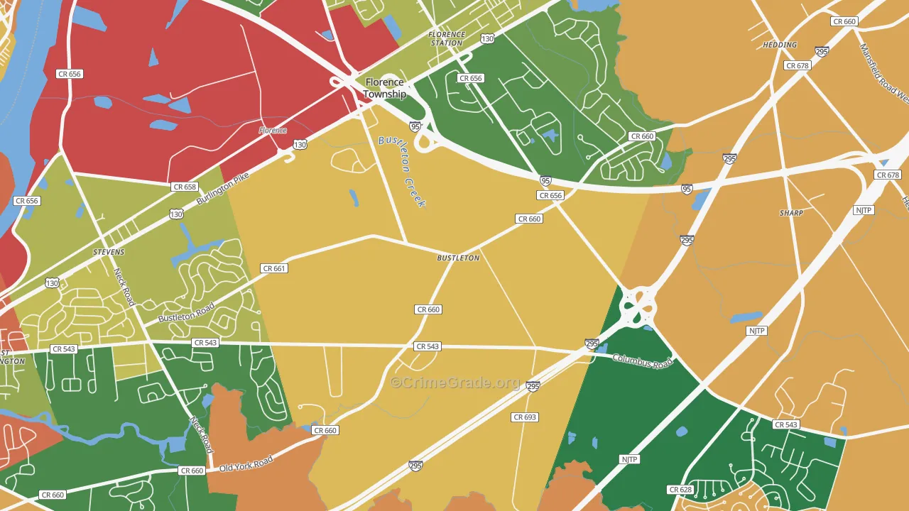 Bustleton, NJ Map of Burglary Rates