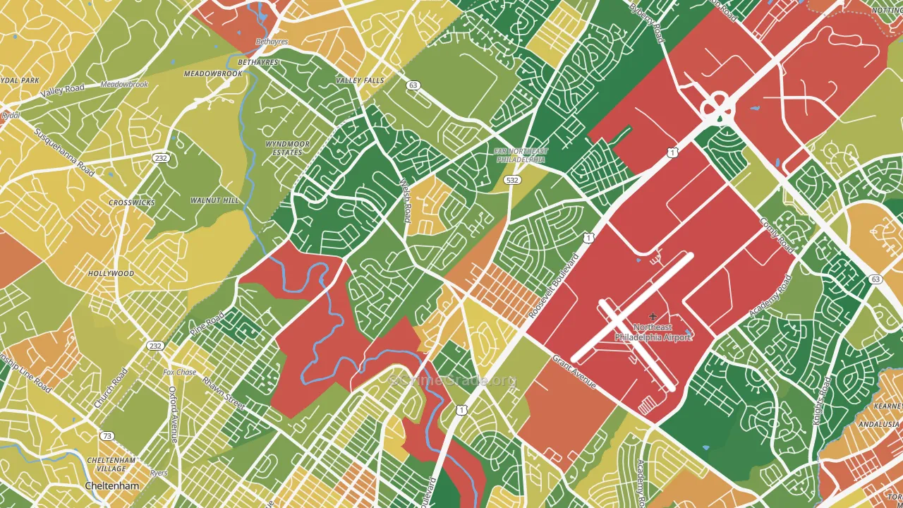 Bustleton, Philadelphia, PA Map of Burglary Rates