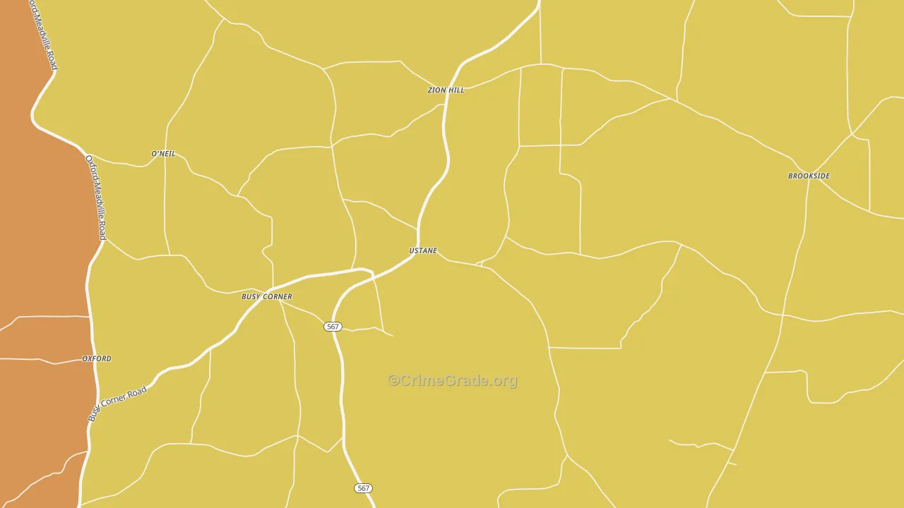 Busy Corner, MS Map of Burglary Rates