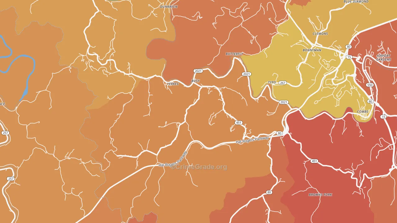 Busy, KY Map of Burglary Rates