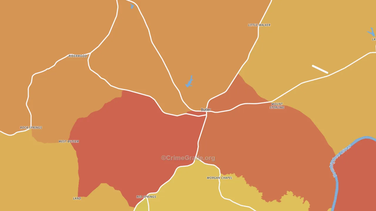 Butler, AL Map of Burglary Rates
