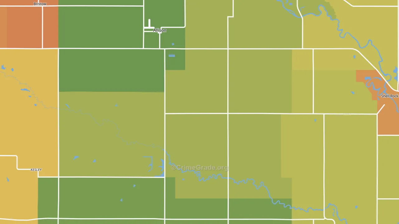 Butler County, IA Map of Burglary Rates
