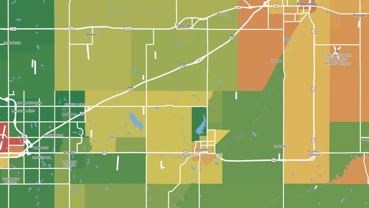 Butler County, KS Map of Burglary Rates
