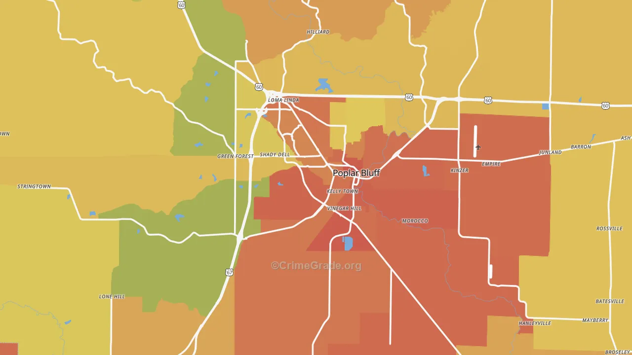 Butler County, MO Map of Burglary Rates