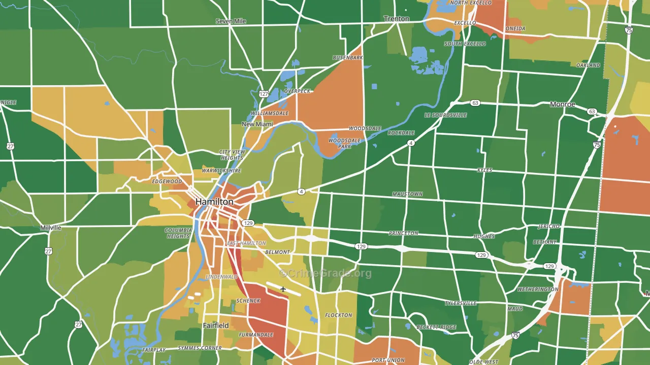 Butler County, OH Map of Burglary Rates