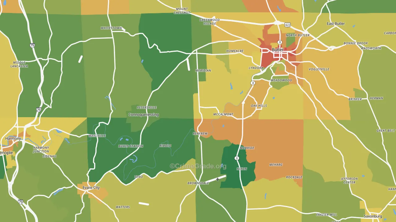 Butler County, PA Map of Burglary Rates