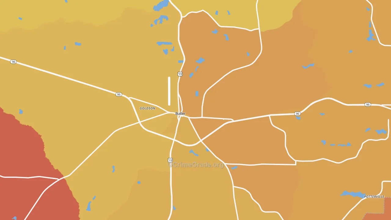Butler, GA Map of Burglary Rates
