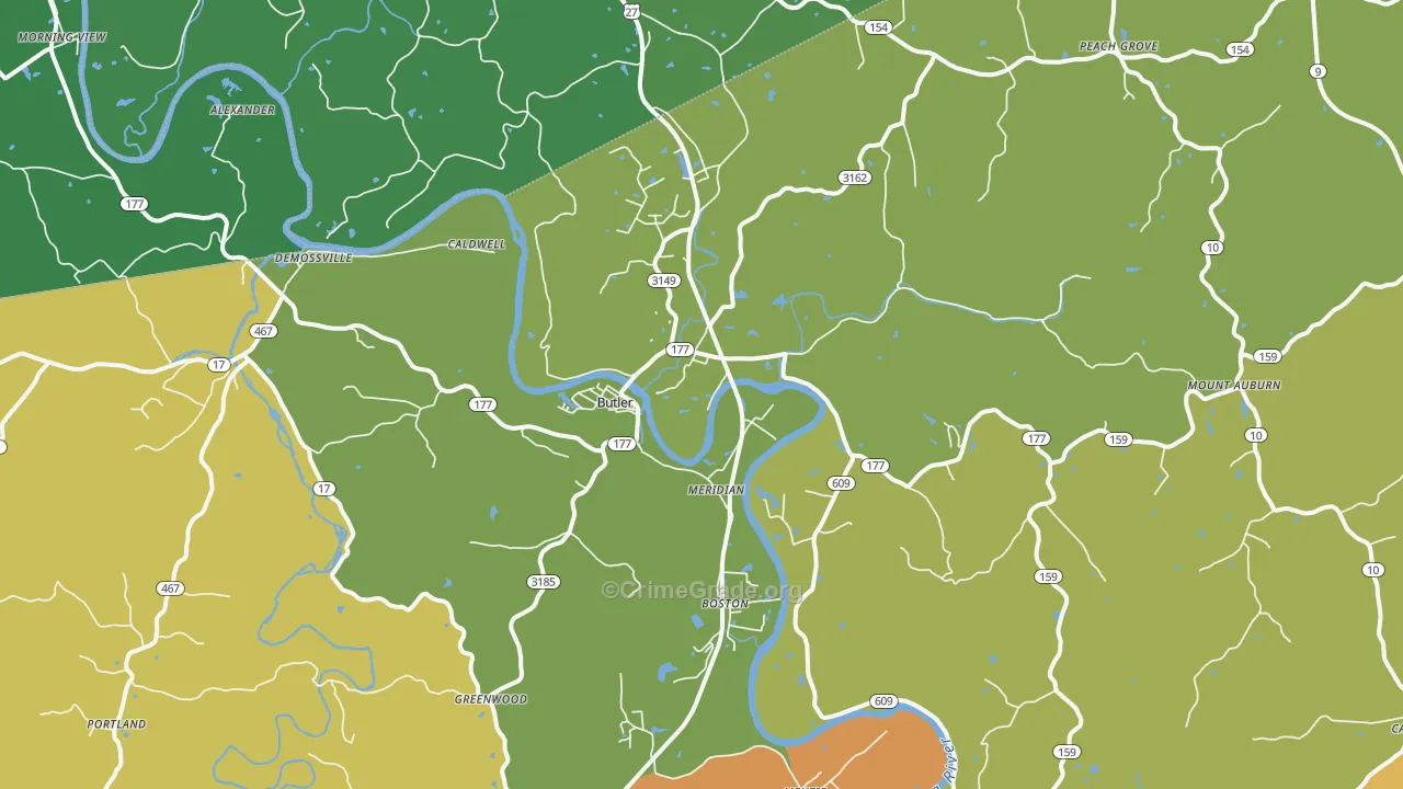 Butler, KY Map of Burglary Rates