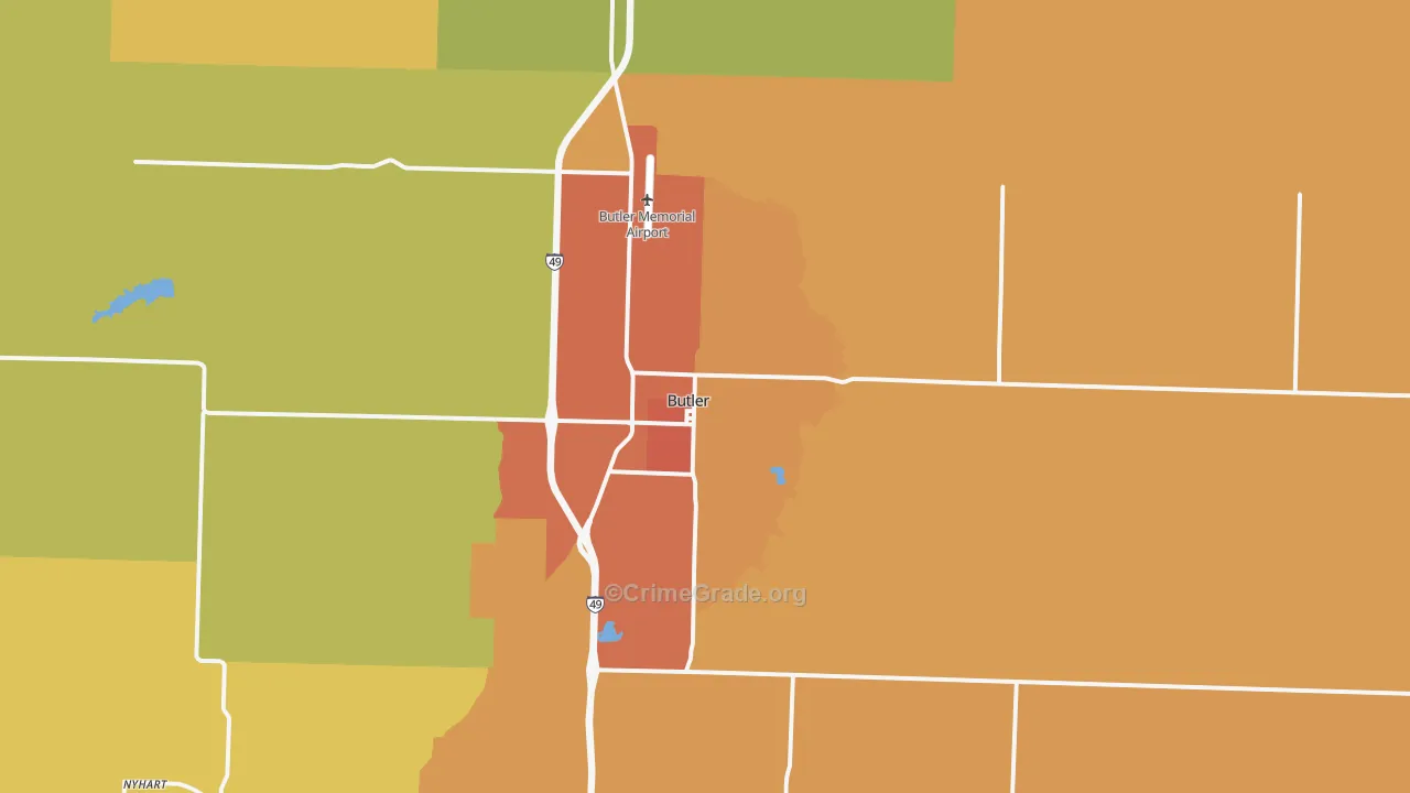 Butler, MO Map of Burglary Rates