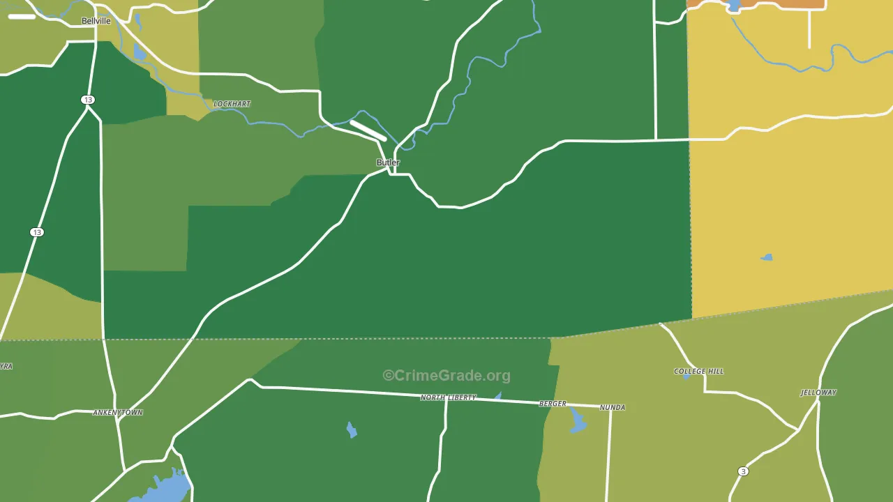 Butler, OH Map of Burglary Rates