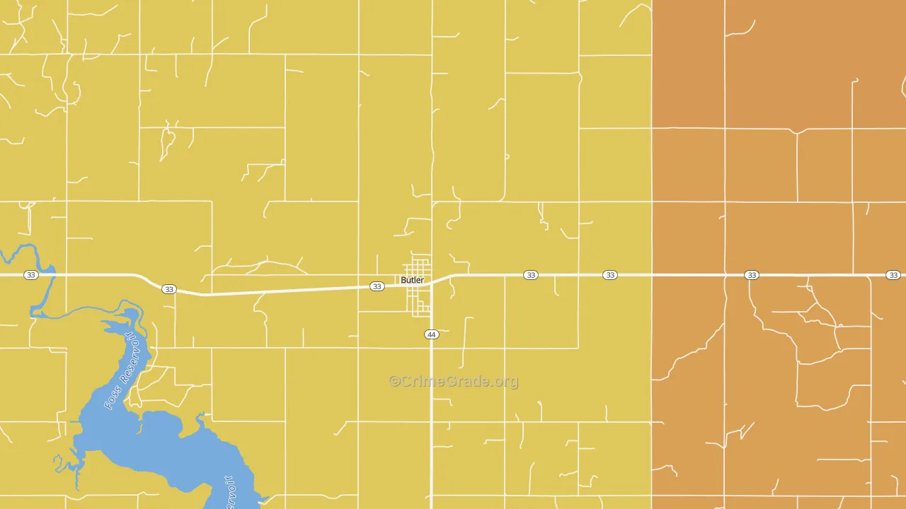 Butler, OK Map of Burglary Rates