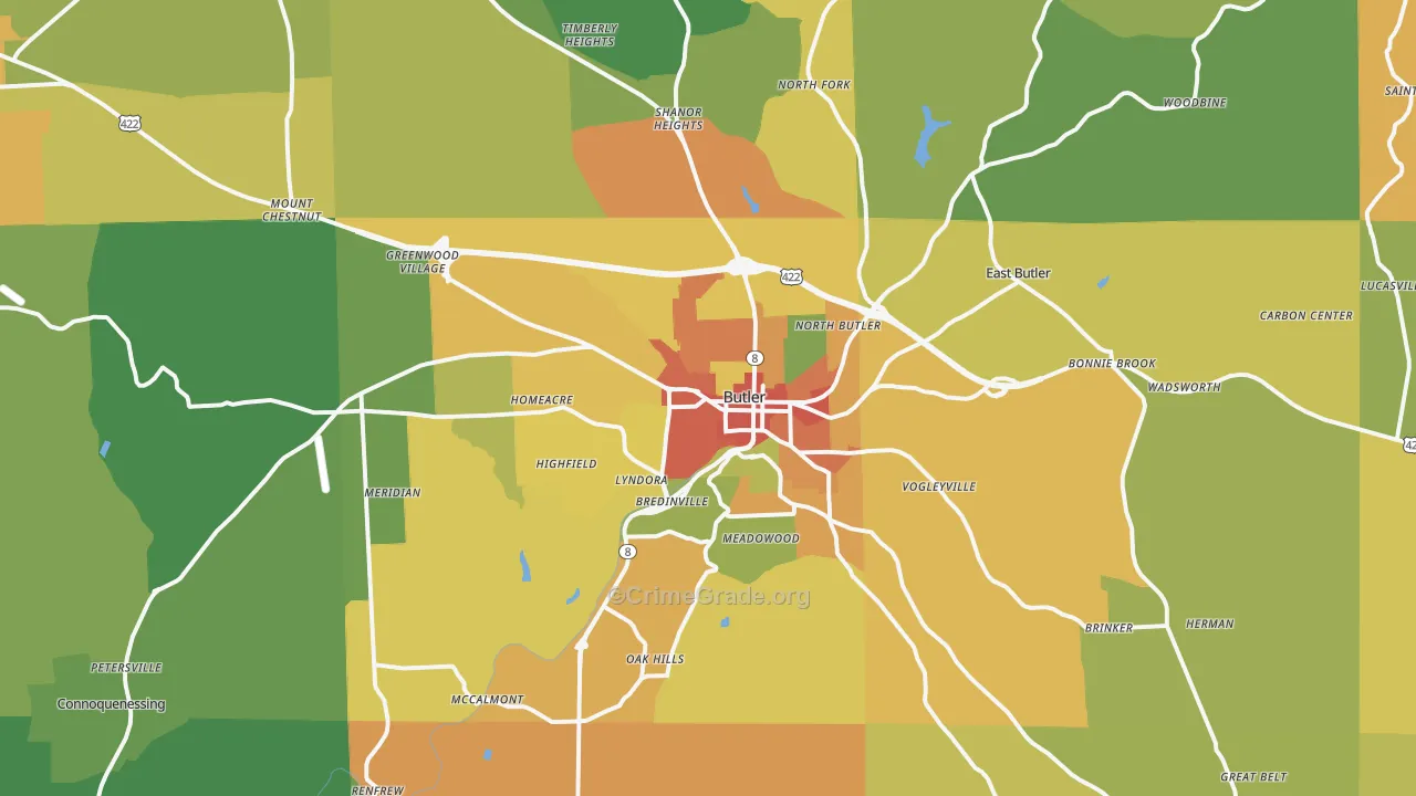 Butler, PA Map of Burglary Rates