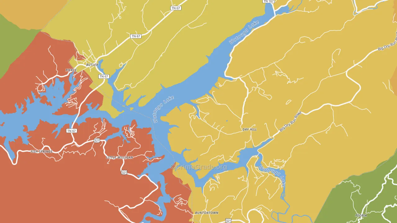 Butler, TN Map of Burglary Rates