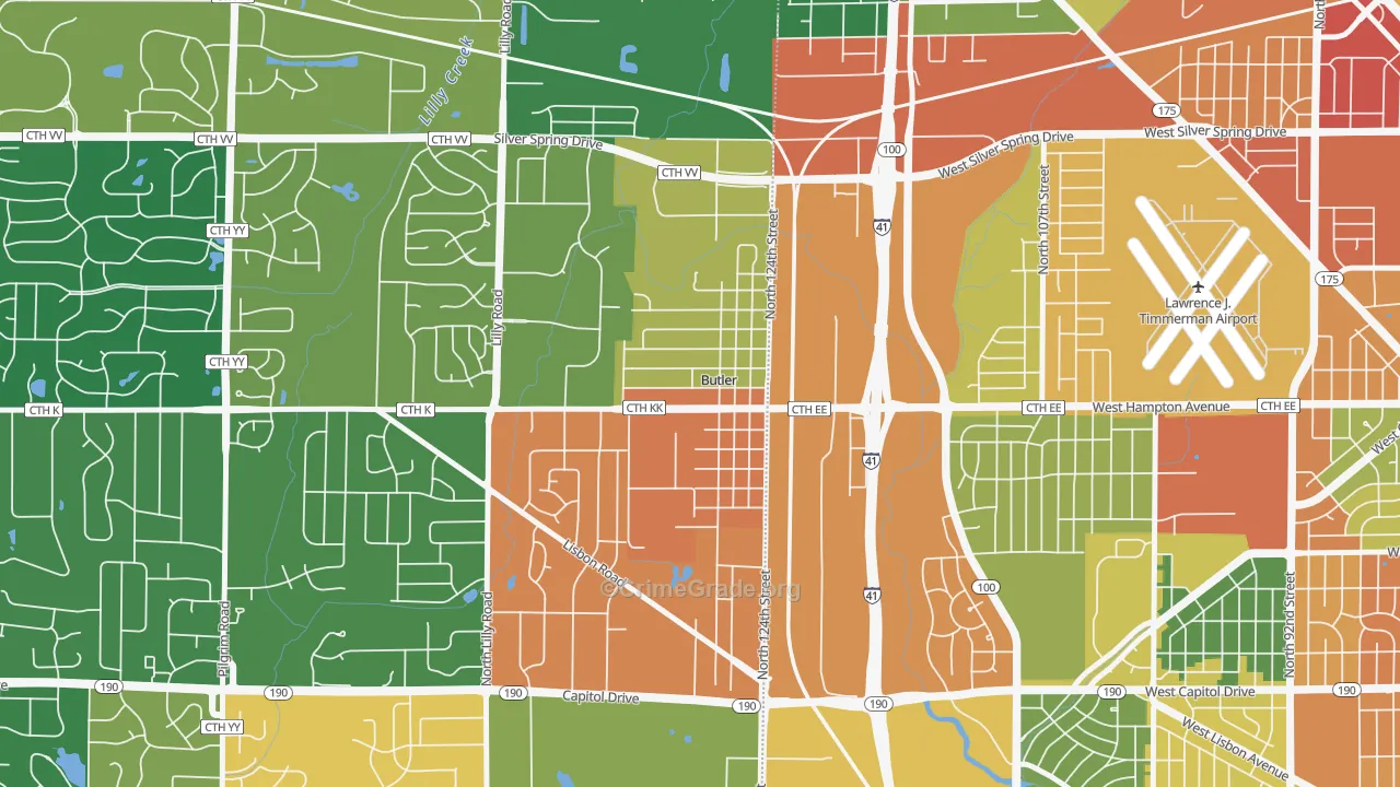 Butler, WI Map of Burglary Rates