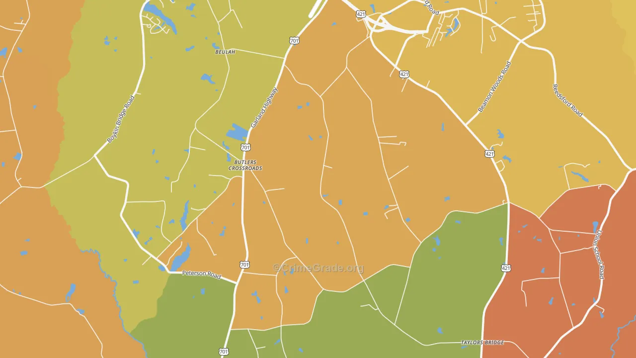 Butlers Crossroads, NC Map of Burglary Rates