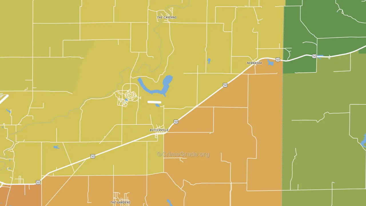 Butlerville, IN Map of Burglary Rates
