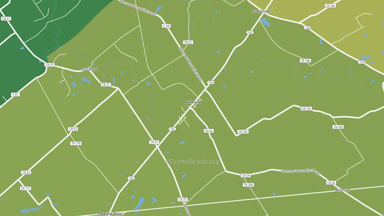 Butlerville, OH Map of Burglary Rates