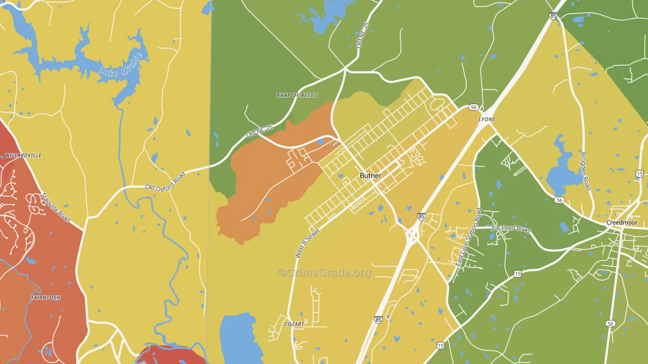 Butner, NC Map of Burglary Rates