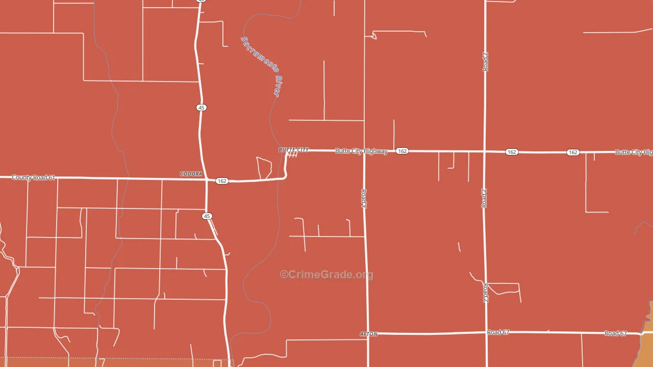 Butte City, CA Map of Burglary Rates