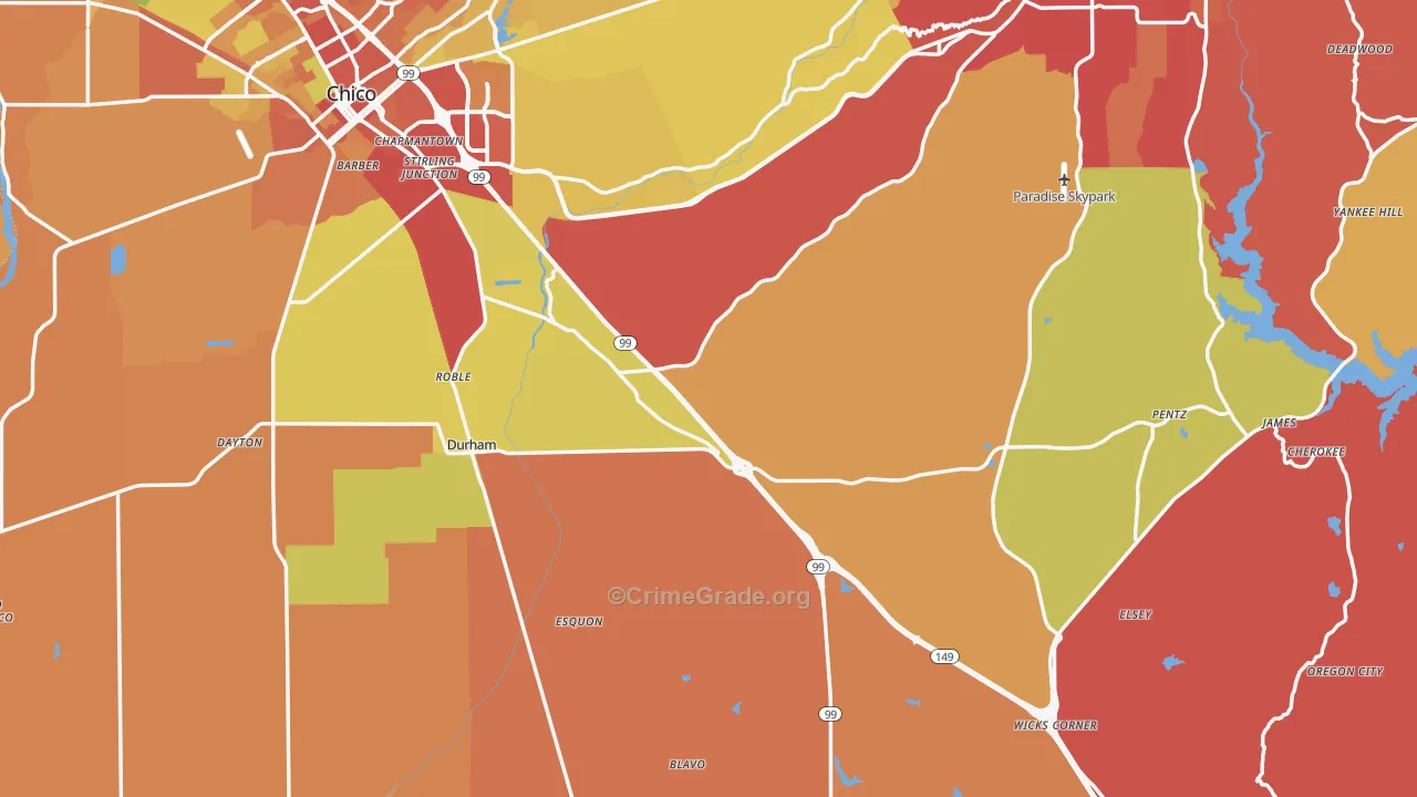 Butte County, CA Map of Burglary Rates