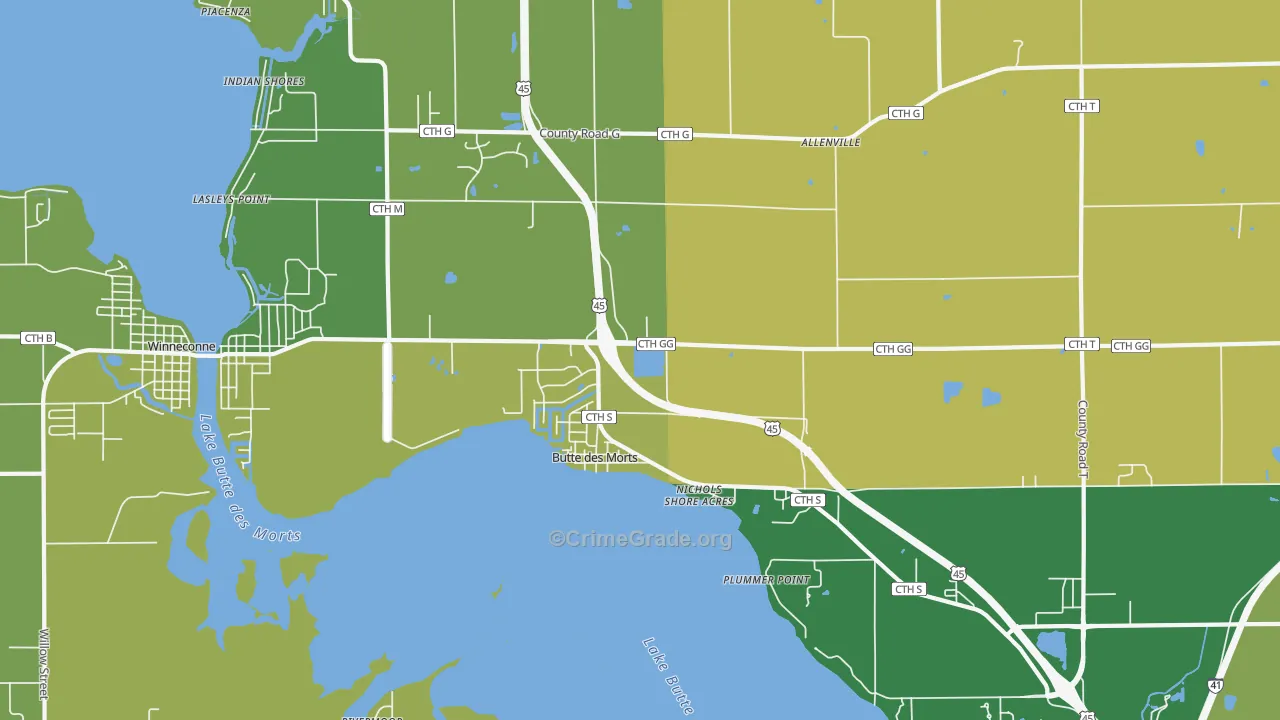 Butte Des Morts, WI Map of Burglary Rates