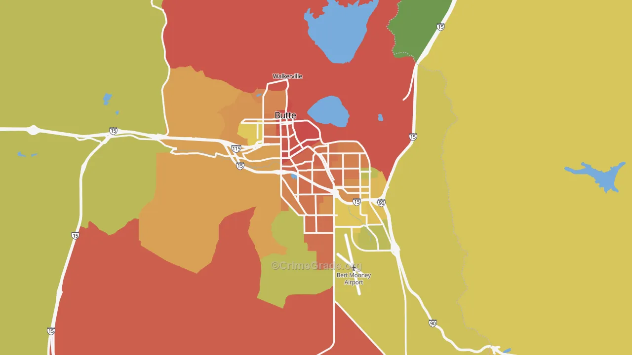 Butte, MT Map of Burglary Rates