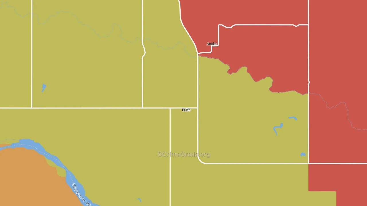 Butte, NE Map of Burglary Rates