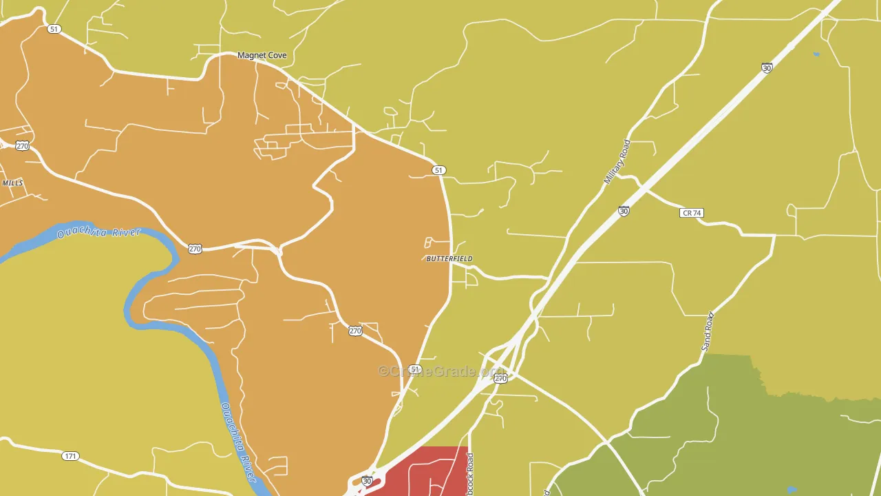 Butterfield, AR Map of Burglary Rates