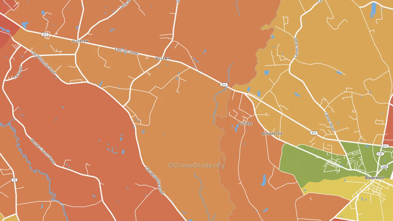 Butters, NC Map of Burglary Rates
