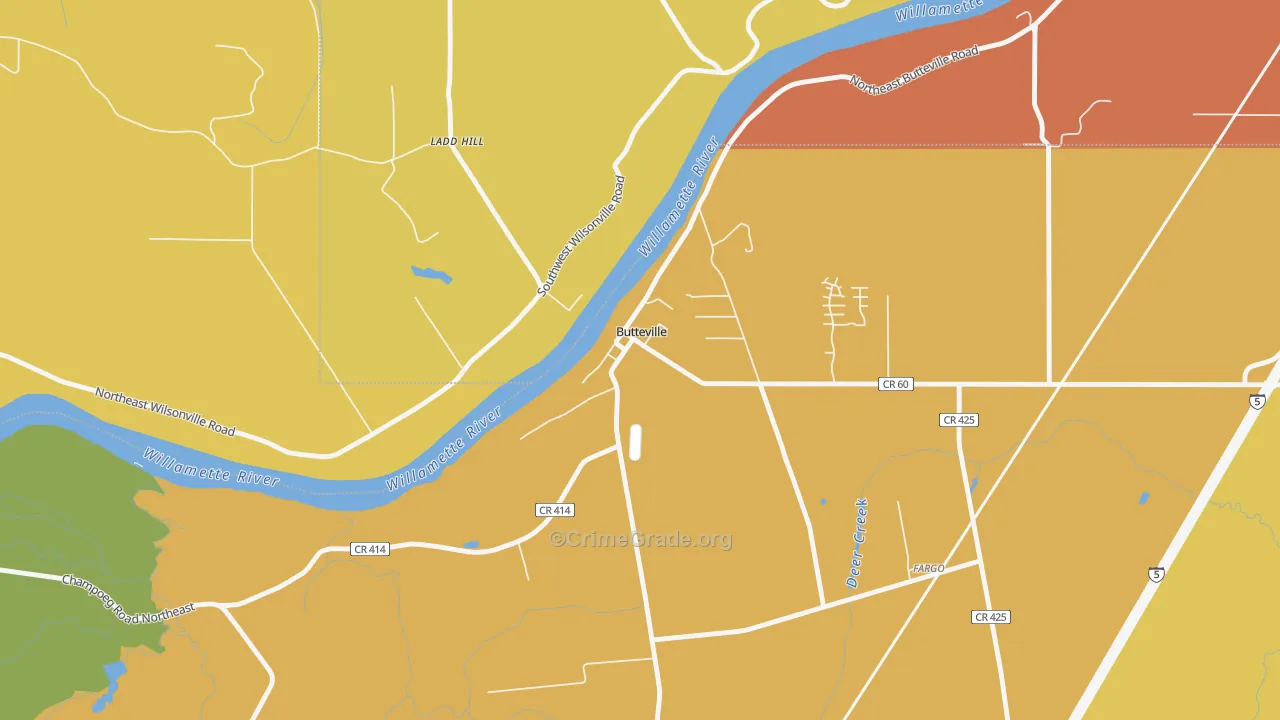 Butteville, OR Map of Burglary Rates