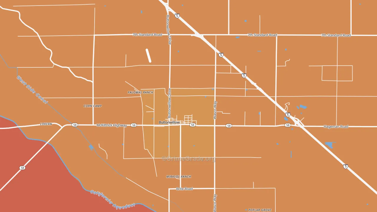 Buttonwillow, CA Map of Burglary Rates