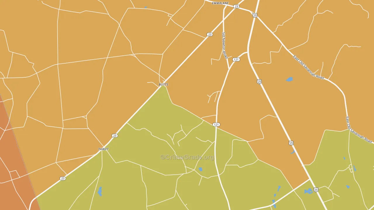 Butts, GA Map of Burglary Rates