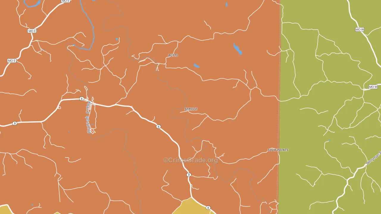 Butts, MO Map of Burglary Rates