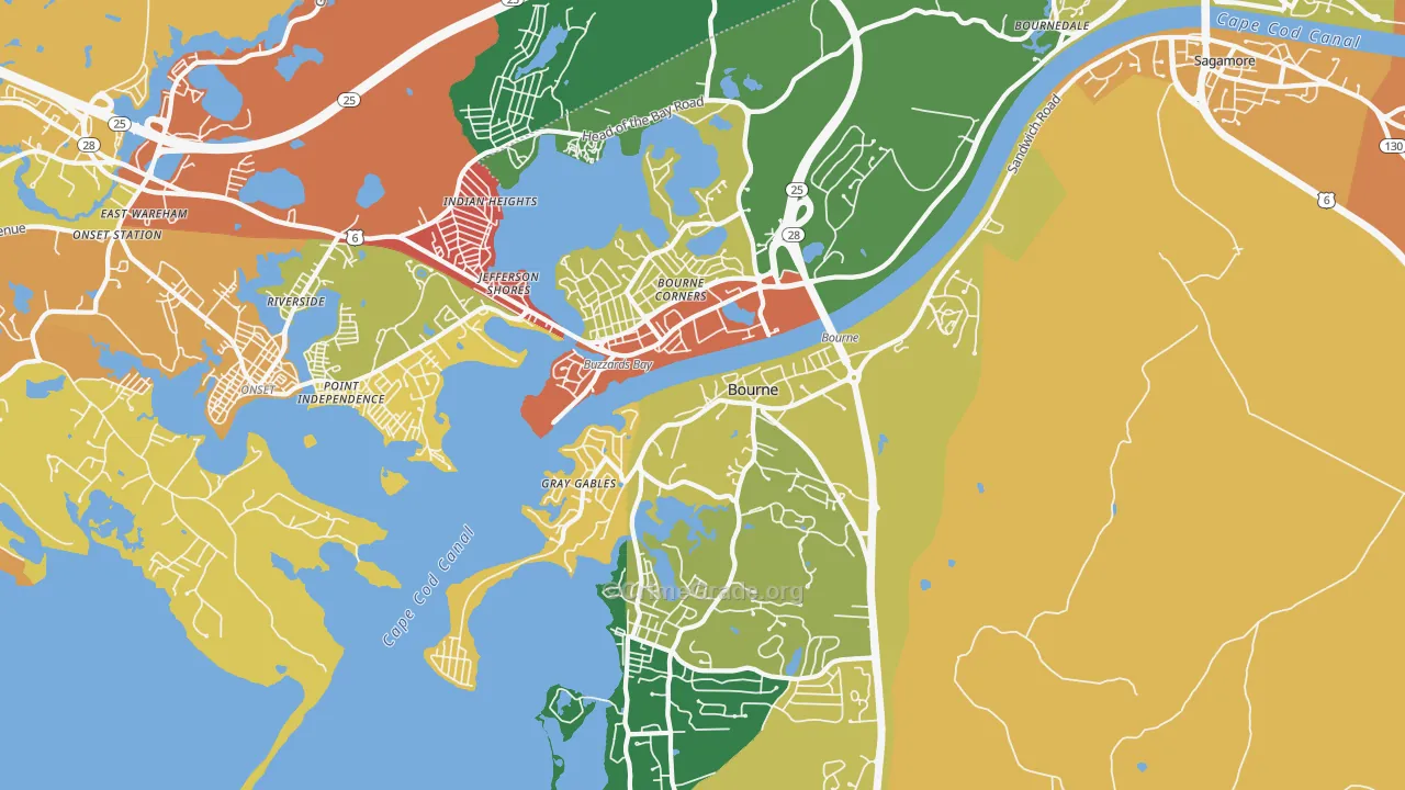 Buzzards Bay, MA Map of Burglary Rates