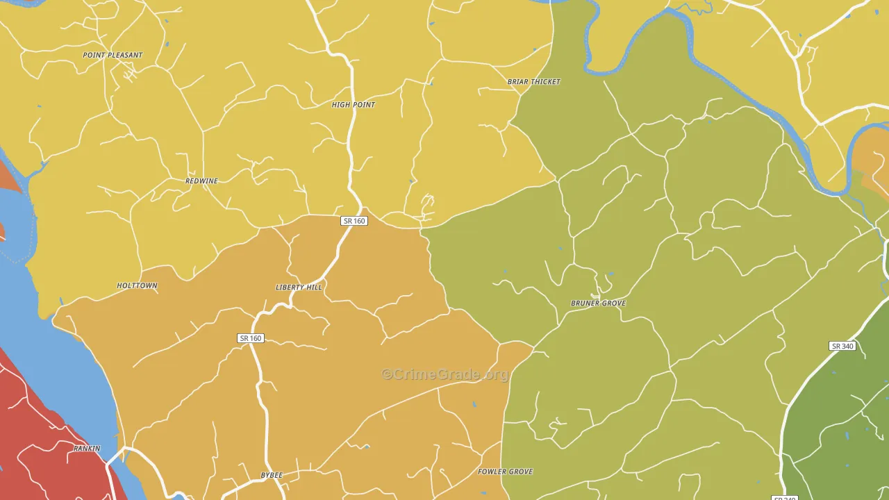 Bybee, TN Map of Burglary Rates
