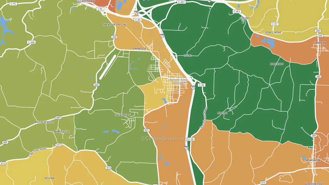 Byesville, OH Map of Burglary Rates