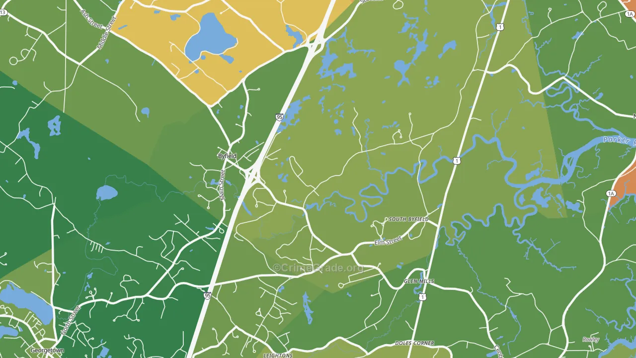 Byfield, MA Map of Burglary Rates