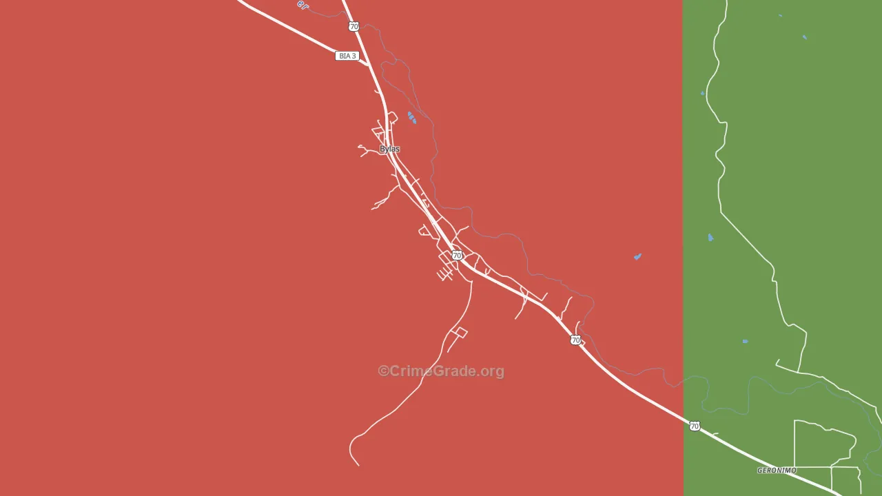 Bylas, AZ Map of Burglary Rates