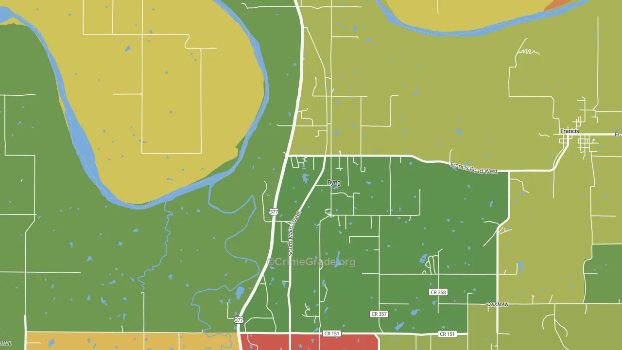 Byng, OK Map of Burglary Rates